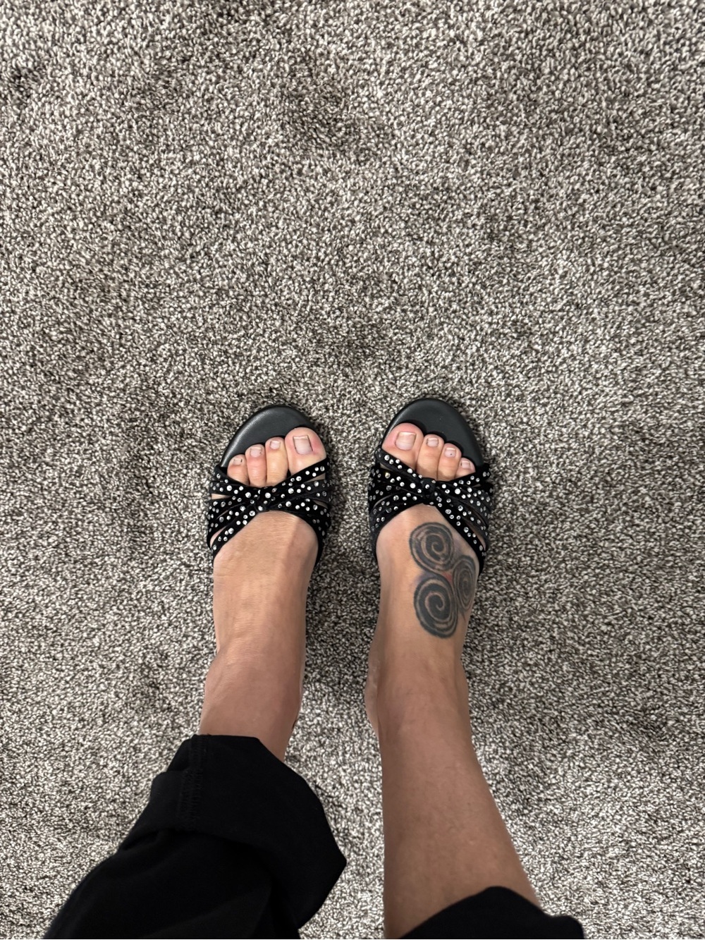Crystal-Studded Black Slide Sandals for Women